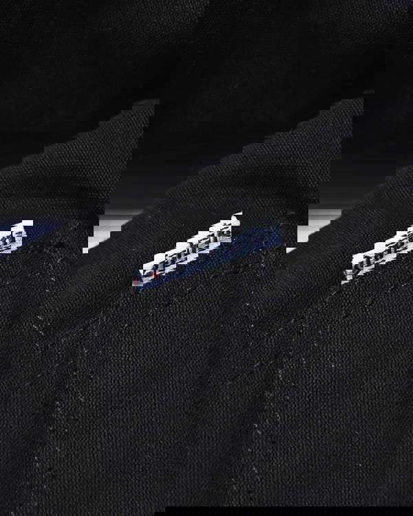 Lambretta Mens/Womens Carnaby Scooter Hooded Classic Mod Ska Badge Parka, close-up of the fabric and Lambretta brand label.