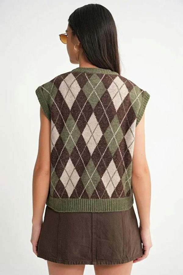 Hoxton Gal Argyle Pattern Knit Sweater Vest