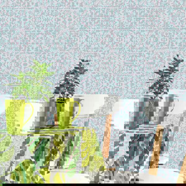 WALPLUS WT1541 - Santa Rosa Pistachio - Light Grey Stencil Tiles Wall Stickers - 15 cm x 15 cm - 24 pcs