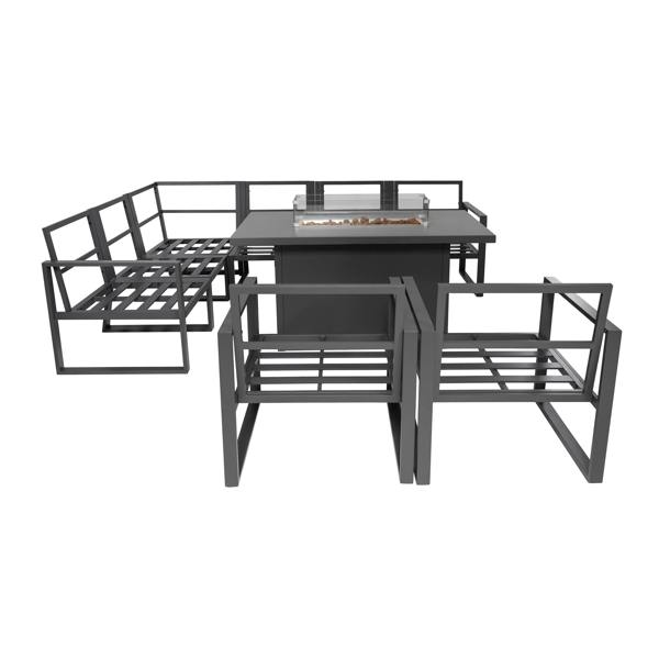 Monstershop Aluminium 7 Seater Garden Furniture Set With Fire Pit & Waterproof Cover