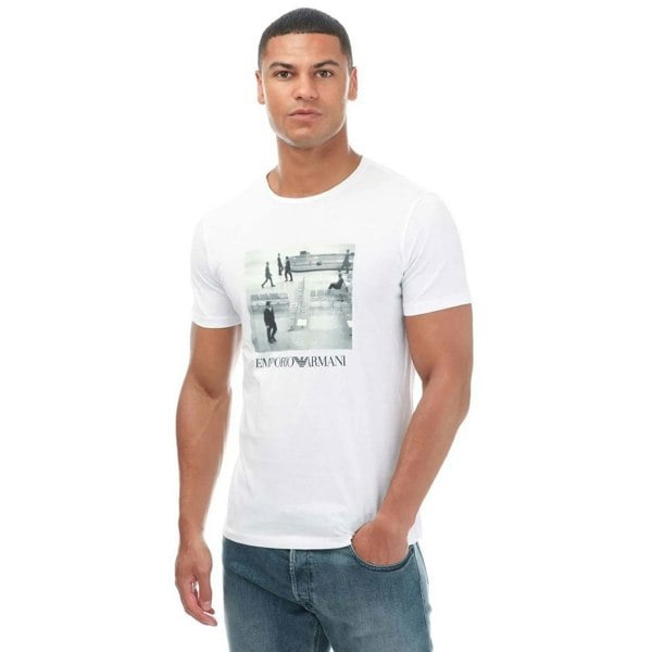 Armani Mens Printed Crew Neck T-Shirt - White