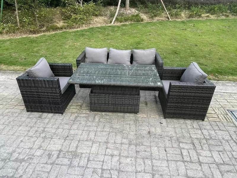 Fimous 5 Seater Wicker Rattan Garden Furniture Rising Table Sets Dark Grey Mix