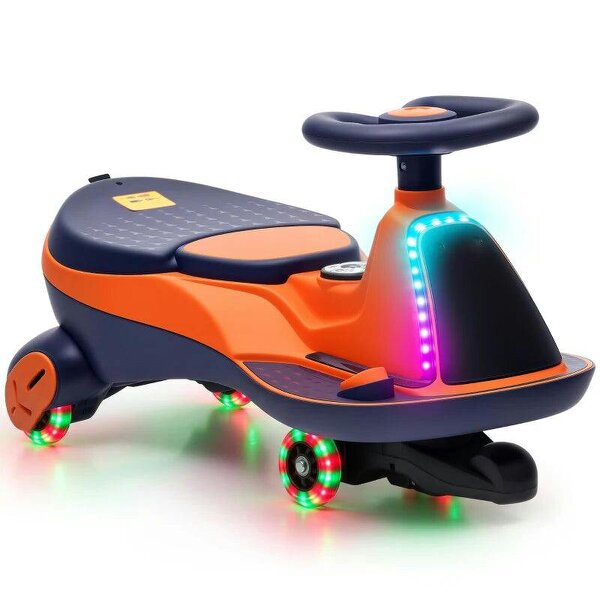 12V Electric Wiggle Car, 2-In-1 Kids Ride On Toy with 2 Speeds, Soft Start, PU Wheels, RGB Lights, Up to 60 kg, Orange