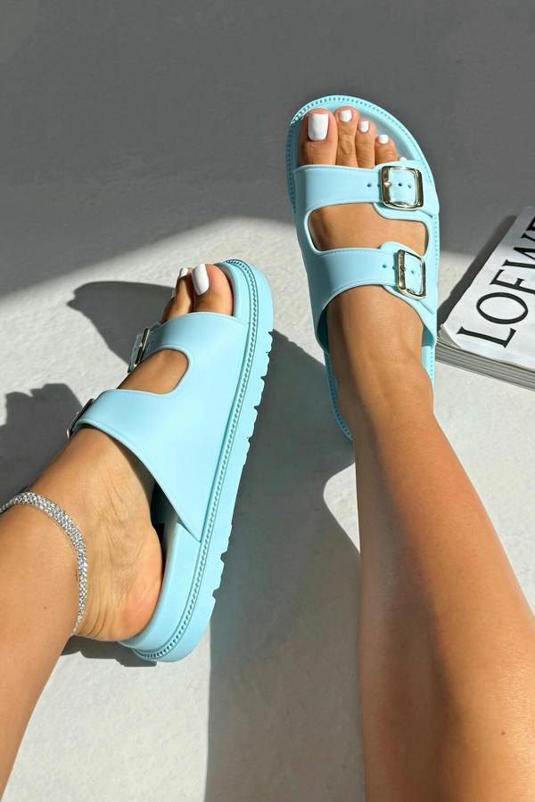 Love Lemonade Comfort Everyday Off-Duty Buckle Sliders Blue