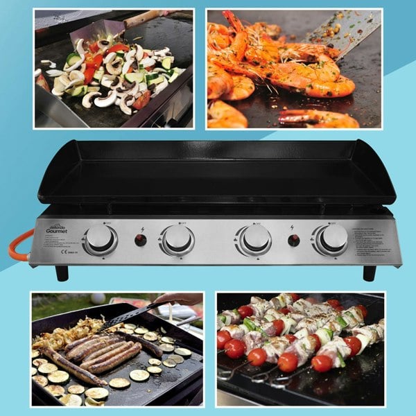 4 Burner Portable Flat Top Plancha Grill & Cover Set - Stainless Steel Camping - LoopsDirect
