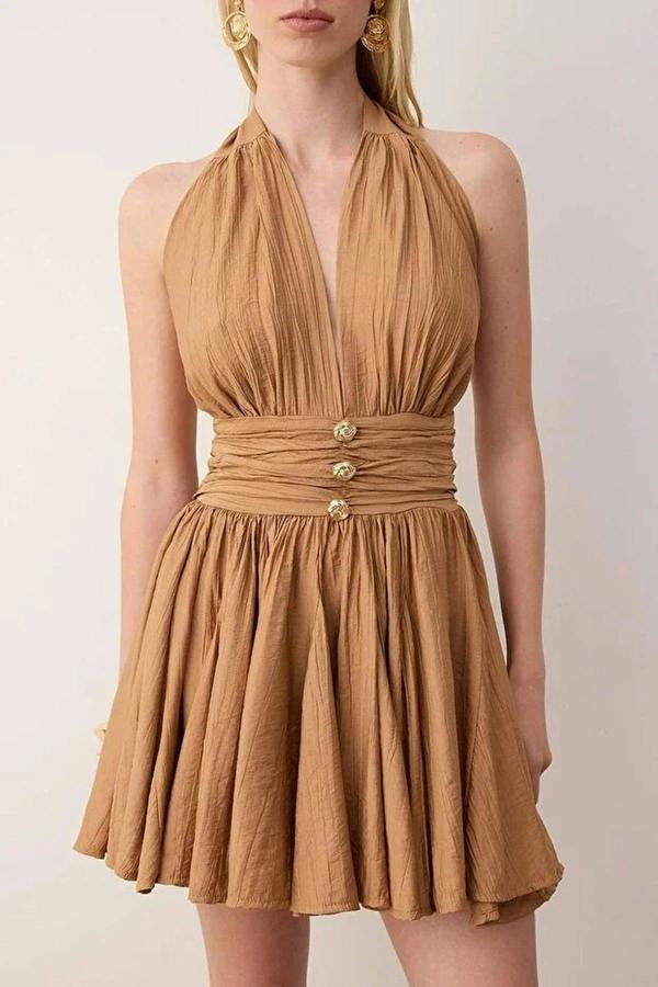 WOVCOR Skater Mini Dress with Button Detail