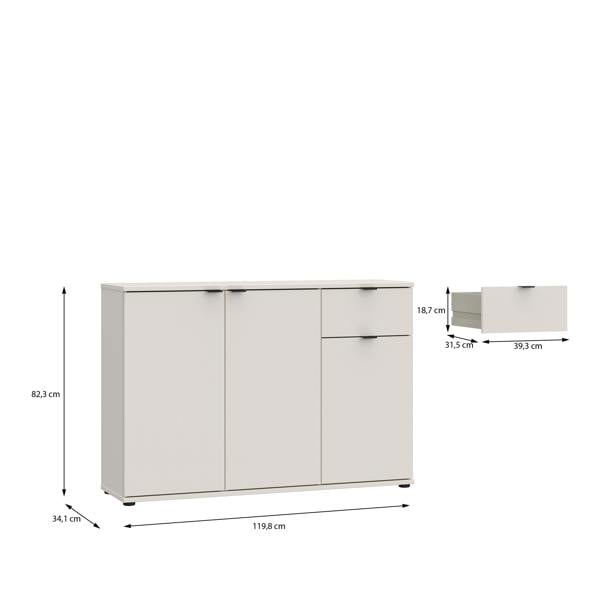 Furniture To Go Ganymede Wide 3 Door Cupboard with Drawer in Sand