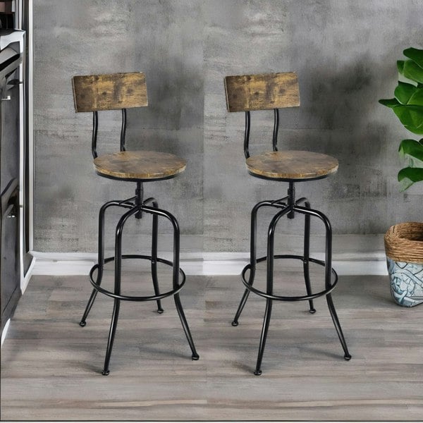 Rafaelo Mobilia Set Of 2 Adjustable Swivel Stools With Backrest & Footrest