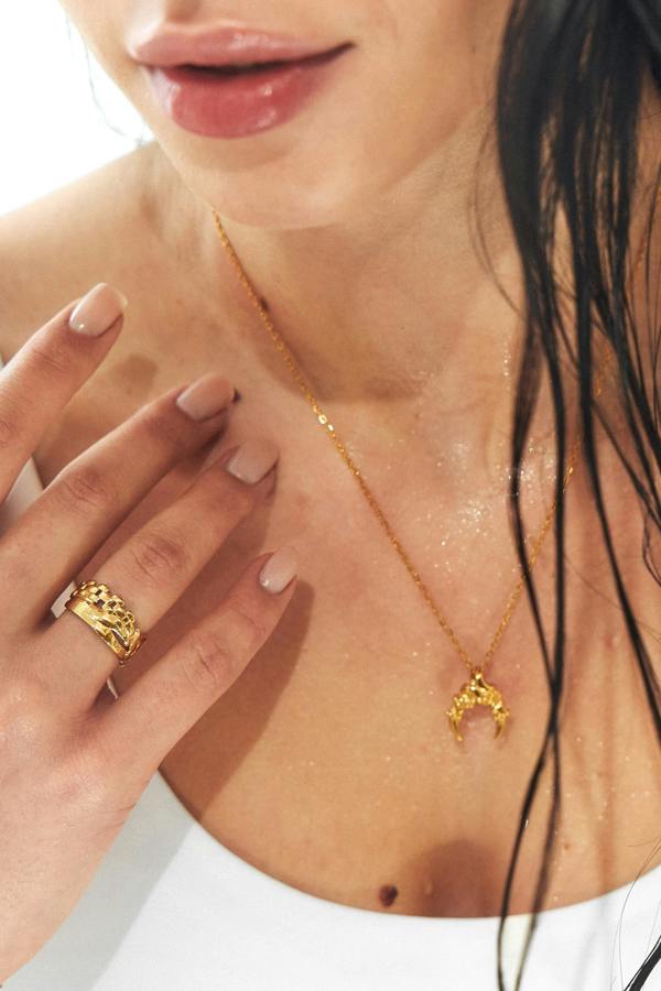 Elk & Bloom Molten Moment Chunky Abstract 14K Gold Chain Ring