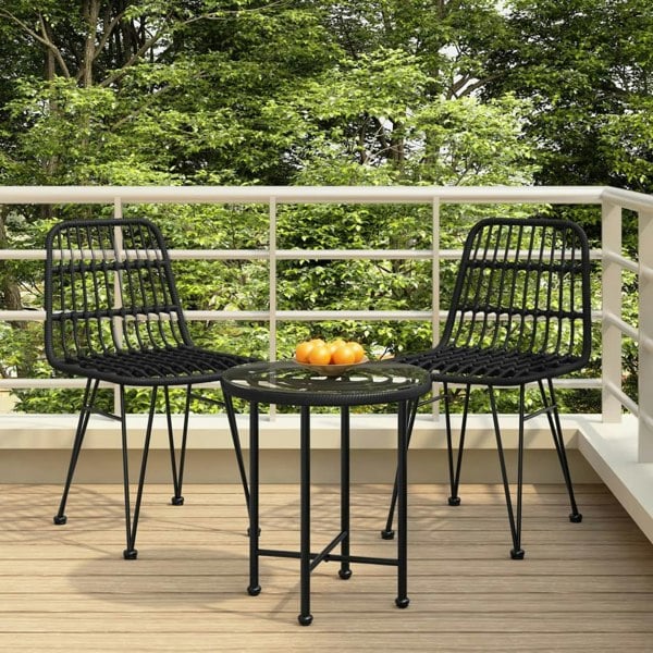 Berkfield 3 Piece Garden Dining Set Black Poly Rattan
