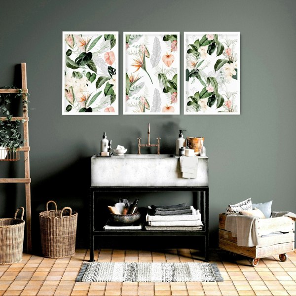 Bathroom wall decorations | set of 3 Tropical wall art