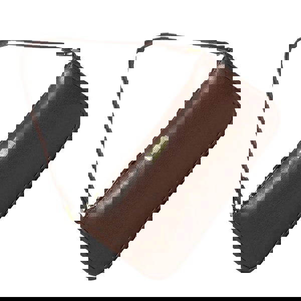 Assots London 'ZARA' Brown Polished Real Leather Baguette Shoulder Bag