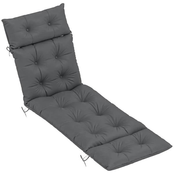 Dark grey thick sun lounger cushion pad with tufted buttons and ties