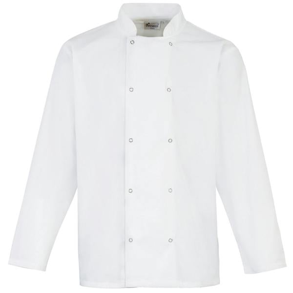 Premier Studded Front Long Sleeve Chefs Jacket / Chefswear (Pack of 2) - White - 