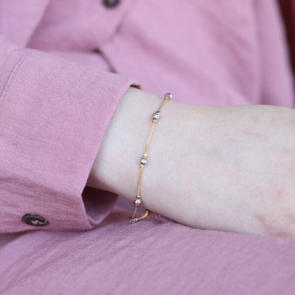 The Colourful Aura Silver ball Charm Slim Gold plated Thread Bracelet