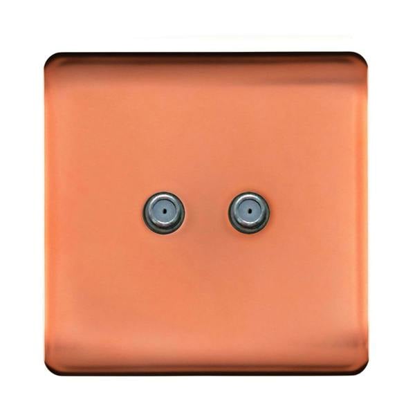 Trendi Switch 2 Gang Male F-Type Satellite Television Socket in Copper