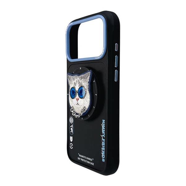Nimmy Friends Nimmy Glass Cool Cat Face Case with Detachable MagSafe Grip Stand for iPhone 17 Pro Max 6.9" Black Blue - N-YJKM-CXZJ-IP17-PRO-MAX-03