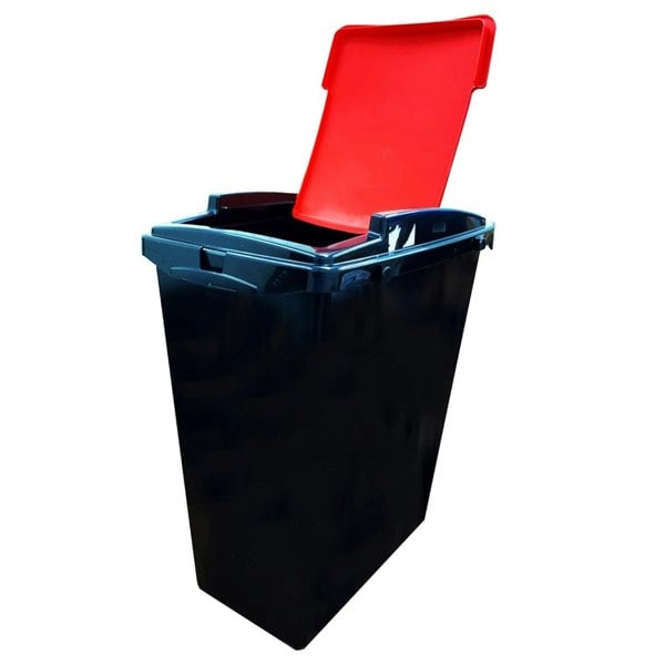 Set Of 3 Black Base 40 Litre Recycling Waste Utility Interlocking Bins With Colour Coded Lids