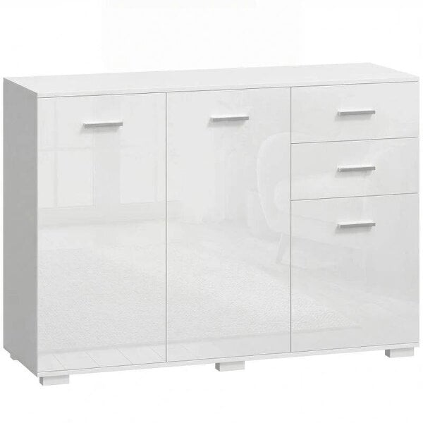 Sideboard, Modern Storage Cabinet with 2 Drawers, 3 Doors and Adjustable Shelves, High Gloss White