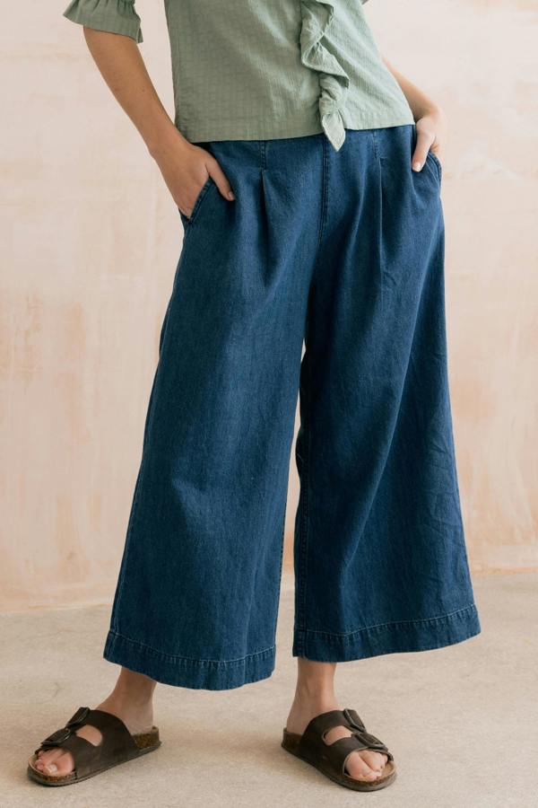Lily & Me Summer Wide Leg Palazzo Trousers Cotton Denim