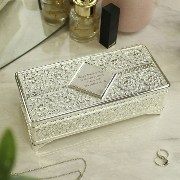 Personalised Memento Company Personalised Antique Silver Plated Jewellery Box