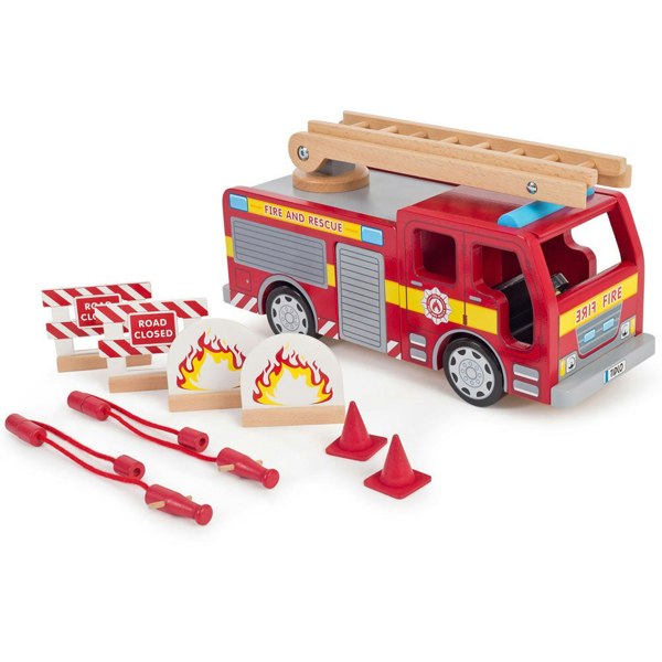 Tidlo Wooden Fire Engine Toy Featuring Removable Roof For Easy Access