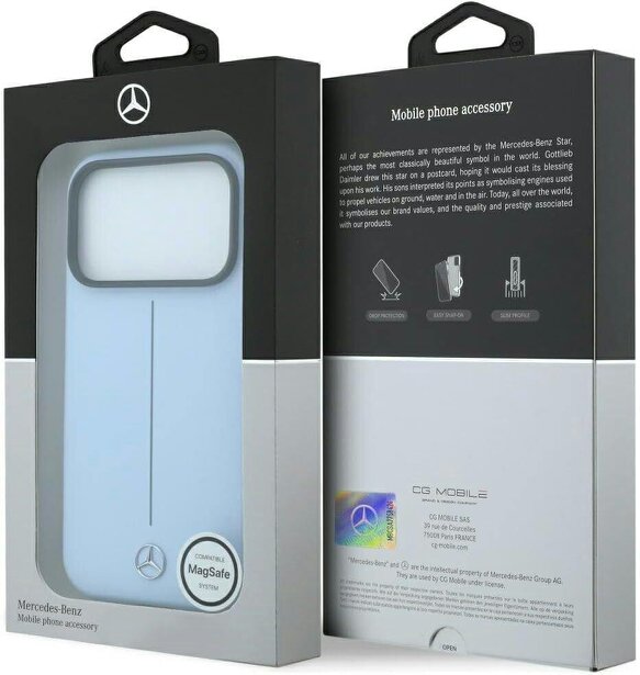 Mercedes Leather Semi Wrap Iconic Line Case with MagSafe for iPhone 17/18 Pro 6.3" Blue - MEHMP18L25PFWSTB