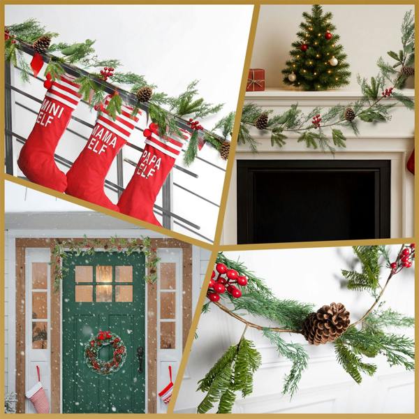18cm Green Cedar Christmas Garland with Red Berries and Pinecones for Indoor or Outdoor Display image 9