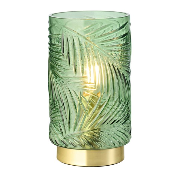 Modern Palm Tree Emerald Forest Green Glass Table Lamp with Satin Brass Base Image 2