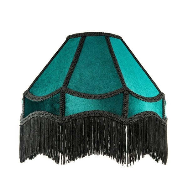 Traditional Victorian Empire 40cm Lamp Shade in Dark Emerald Velvet with Tassels Image 1
