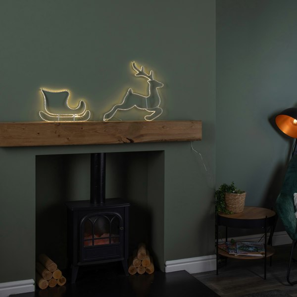 Samuel Alexander 42cm Light up Hanging Christmas Reindeer and Sleigh Silhouette with Warm White LEDs