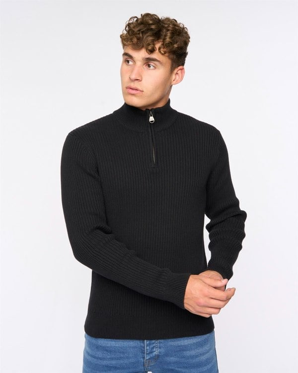 Crosshatch Havaline 1/4 Zip Knit - Black
