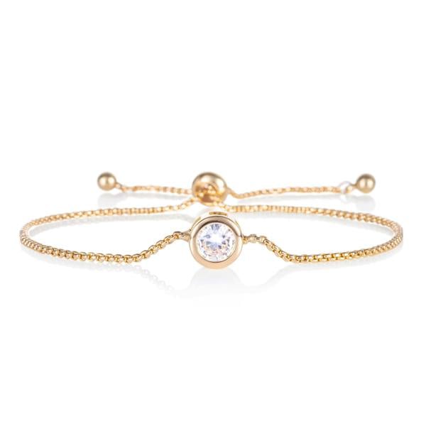 Adjustable Gold Plated Bezel Set Cubic Zirconia Bracelet for Women - namana.london