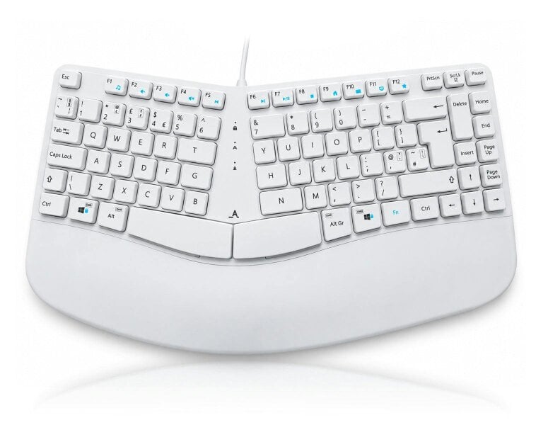 Accuratus Contour PC & Mac White - USB-A/C Sculptured Ergonomic Split Key Multimedia Keyboard with Reverse Tilt
