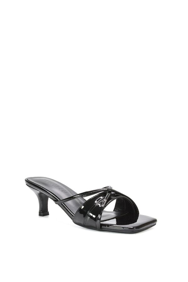 XY LONDON Mid Heeled Sandal Slip On Mules With Square Toe