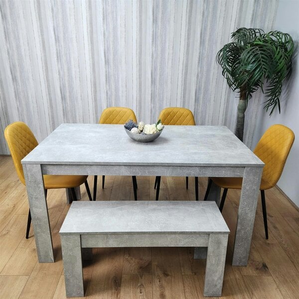 Kosy Koala Wooden Rectangle Dining Table Sets with Set of 4 Chairs, Grey and Mustard