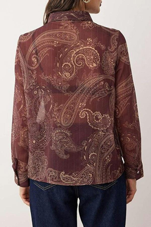 WOVCOR Patterned Unlined Chiffon Shirt