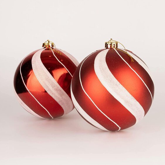 Shatchi 15cm Red and White Candy Stripe Shatterproof Christmas Baubles Set of 3 Tree Decorations