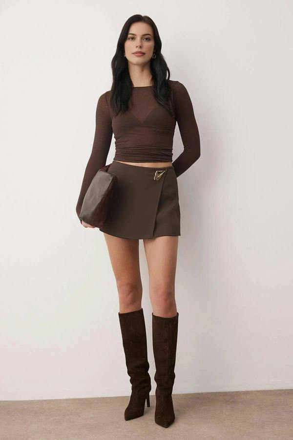WOVCOR Woven Short Skirt with Accessory Details
