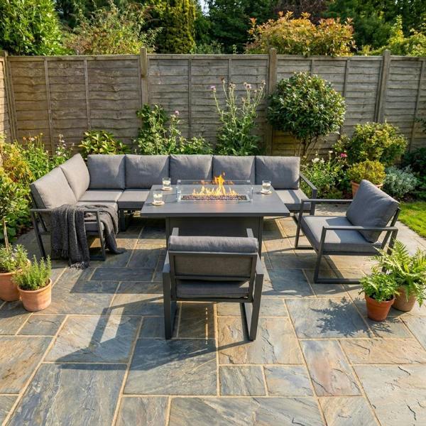Monstershop Aluminium 7 Seater Garden Furniture Set With Fire Pit & Waterproof Cover