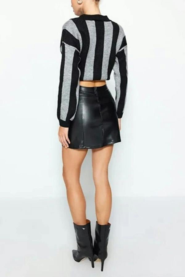 WOVCOR Faux Leather High Waist Mini Skirt