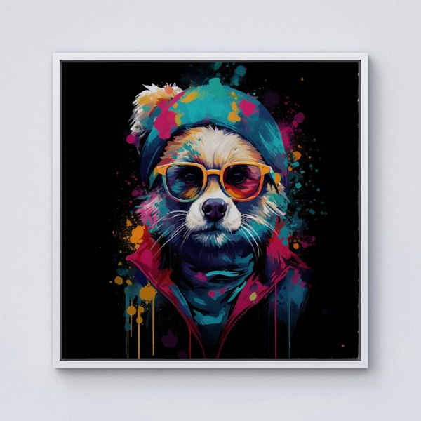 Warren Reed Multi Coloured Splash Art Dog Framed Canvas