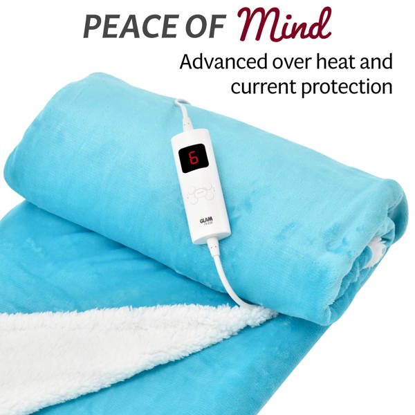 GlamHaus Heated Throw Electric Fleece Over Blanket Sofa Bed Large 160 X 130cm Scuba Blue