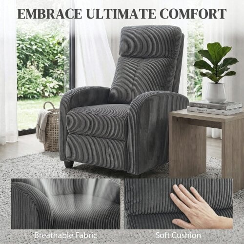 HOMCOM Recliner Armchair, Corduroy Push Back Reclining Chair, Dark Grey
