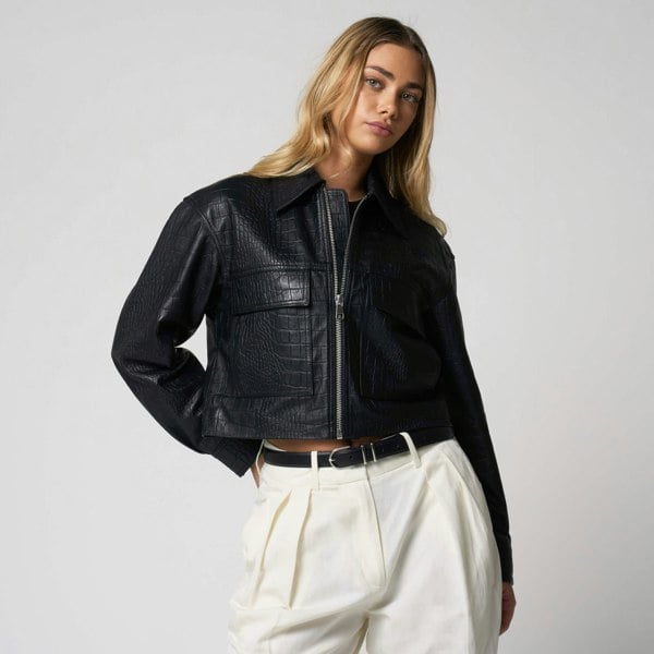 Barneys Originals Women's Croc Print Leather Jacket