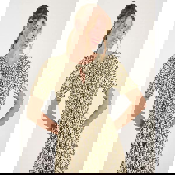 Blue Vanilla Tie Keyhole Front Puff Sleeve Dress