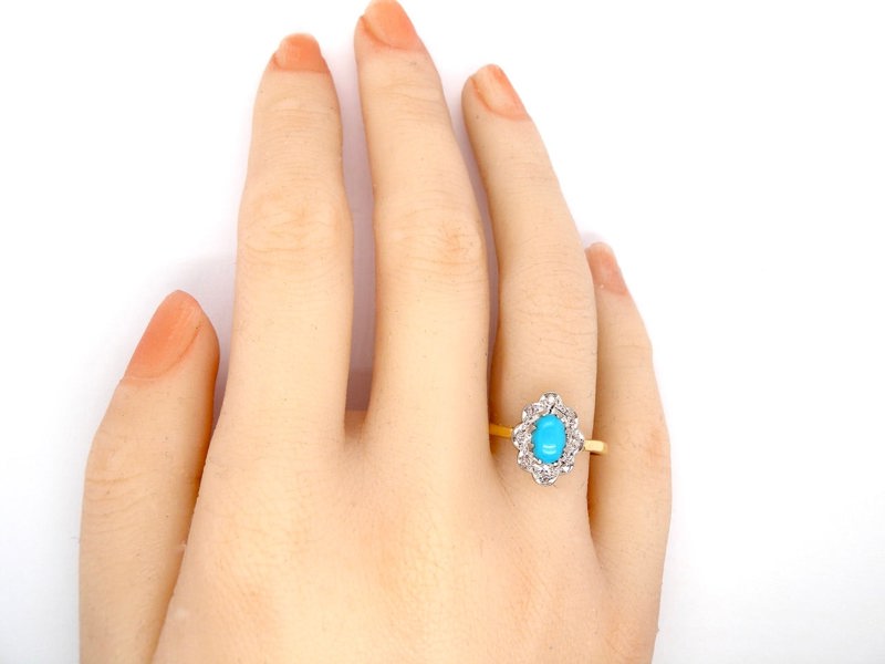 Vintage Tom A turquoise and diamond cluster ring