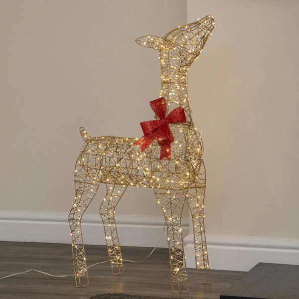 Samuel Alexander 90cm Light up Gold Twist Christmas Standing Reindeer with 300 Warm White LEDs