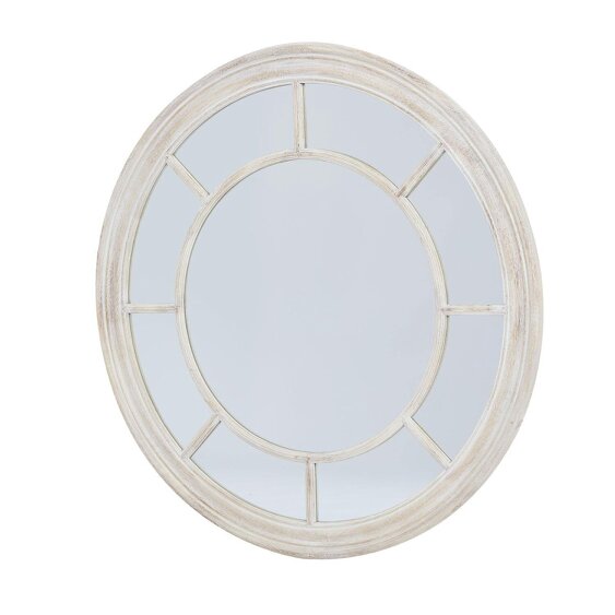 Wyld Haus White Washed Round Window Pane Wall Mirror