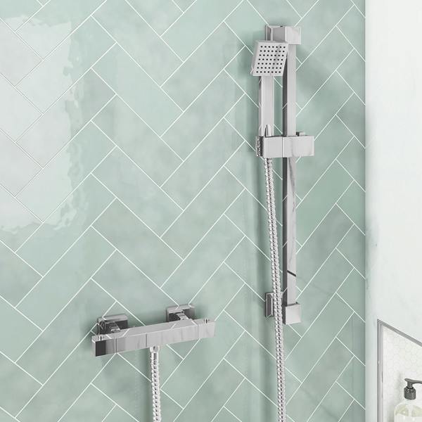 Flode Pitea Shower | SQ Thermo Bar Valve & SQ Slide Rail Kit | Chrome
